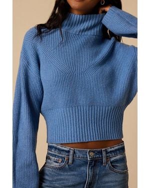Lulus Snuggly Days Cropped Mock Neck Jumper - Blue