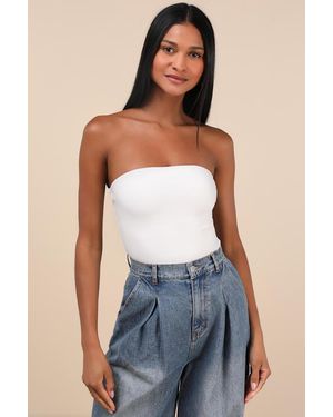 Lulus Effortless Concept Strapless Bodysuit - Blue