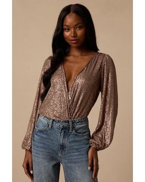 Lulus Evening Of Wonder Sequin Long Sleeve Bodysuit - Blue