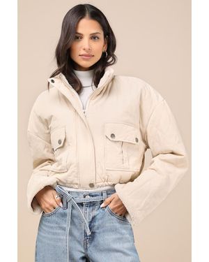 Lulus Reela Cream Quilted Cropped Jacket - Natural