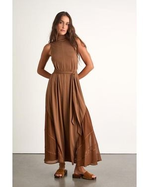 Lulus Jessa Jersey Knit Mock Neck Maxi Dress - Brown