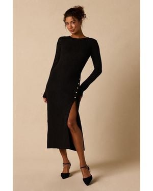 Lulus Rileynn Ribbed Sweater Midi Dress - Natural