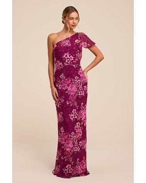 Lulus Anniston Floral One-Shoulder Maxi Dress - Red