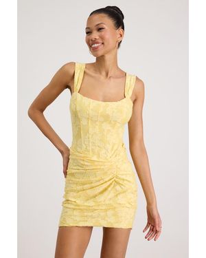 Lulus Celeste Floral Burnout Bustier Mini Dress - Yellow