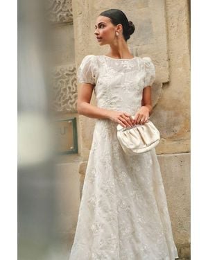 Lulus Elfrieda Cream Floral Embroidered Puff Sleeve Midi Dress - Natural