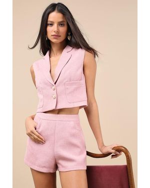 Lulus Perfect Company Tweed High-Waisted Shorts - Pink