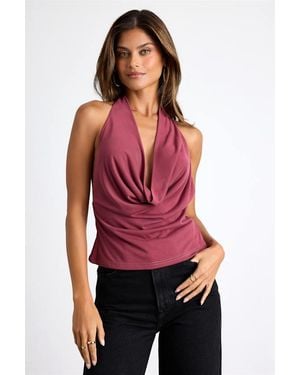 Lulus Zazie Dark Berry Cowl Neck Braided Backless Tank Top - Red