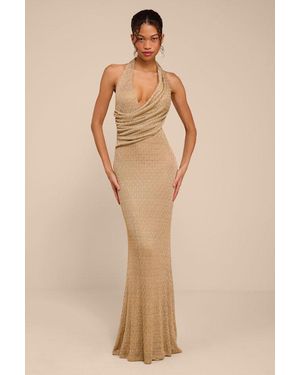 Lulus Grace Knit Ruched Halter Maxi Dress - Natural