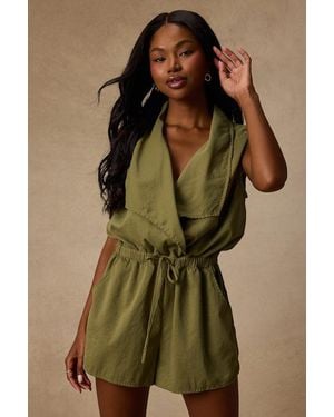 Lulus Ira Collared Drawstring Romper - Green