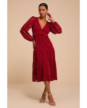 Lulus Crenshaw Lace Midi Dress - Red