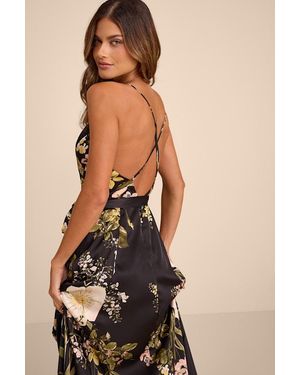 Lulus Still The One Floral Print Satin Maxi Dress in Blue | Lyst UK