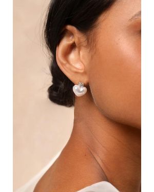 Lulus Amora Pearl Heart Stud Earrings - Black