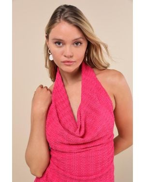 Lulus Cove Textured Cowl Halter Top - Pink