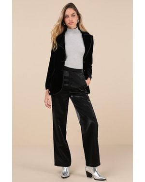 Lulus Confirmedly Chic Shiny High-Rise Wide-Leg Trouser Trousers - Natural