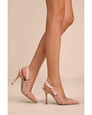 Steve Madden Bri Blush Mesh Ribbon Pointed-Toe Slingback Court Shoes - Natural