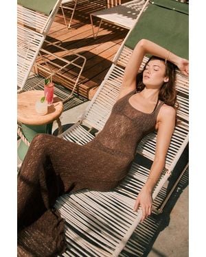 Lulus Sunkissed Sheer Crochet Maxi Swim Cover-Up - Brown