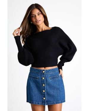 Lulus Odella Dark Wash Denim Button-Front Mid-Rise Mini Skirt - Black