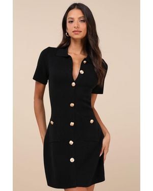 Lulus Posh Outcome Short Sleeve Sweater Mini Dress - Black