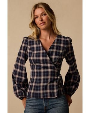 Lulus Ana Plaid Wrap Top - Black