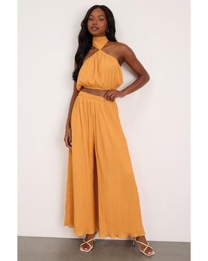 Lulus Nikaia Light Plisse Wide-Leg Pants - Orange