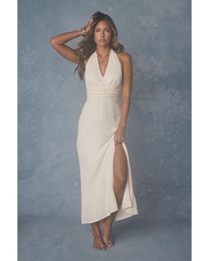 Lulus Fern Cream Halter Column Midi Dress - Pink
