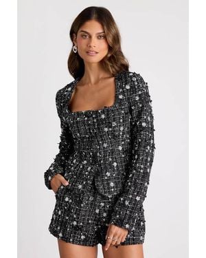 Lulus Marcie Tweed Lurex Sequin Applique Blazer - Black