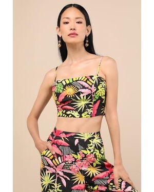 Lulus Matira Multi Tropical Print Cami Top - Black