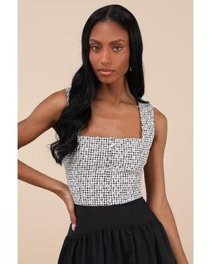 Lulus Kotone Gingham Embroidered Sleeveless Top - Black