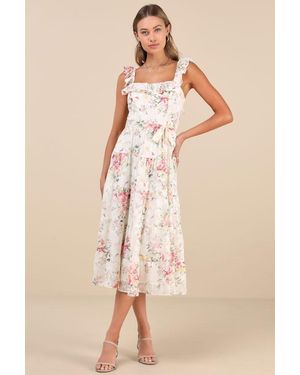 Lulus Shela Floral Jacquard Tiered Midi Dress - Natural