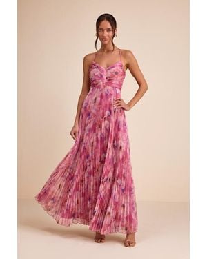 Lulus Whitley Floral Pleated Sleeveless Maxi Dress - Pink
