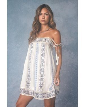 Lulus Tinley Embroidered Tie-Strap Shift Mini Dress - Gray