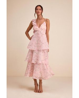Lulus Daleyza Floral Organza Tiered Midi Dress - Pink