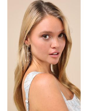 Lulus Delightful Glimmer Bow Drop Earrings - Natural