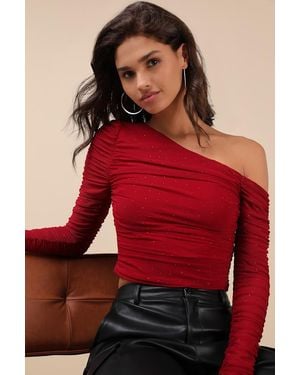 Lulus Popular Sparkle Rhinestone Asymmetrical Crop Top - Red