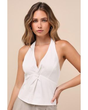 Lulus Basia Tie-Back Bow Halter Top - Natural