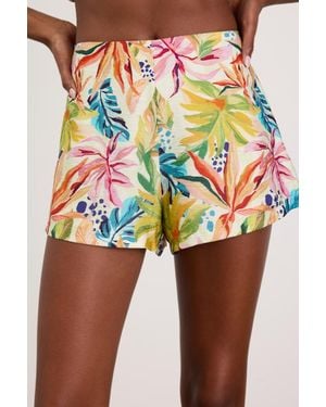 Lulus Talise Multi Tropical Print High-Rise Shorts - White