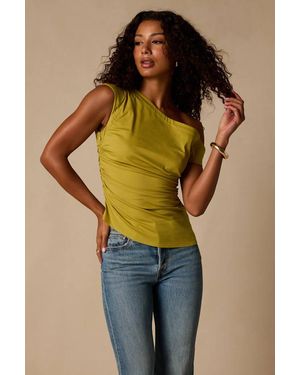 Lulus Debonair Chartreuse Poplin Ruched Asymmetrical Top - Green