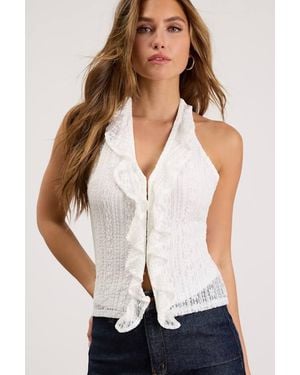 Lulus Avera Lace Ruffled Halter Top - White