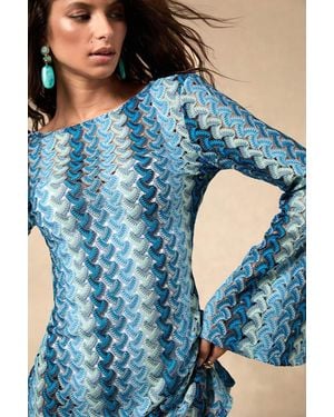 Lulus Valestra Striped Crochet Long Sleeve Swim Cover-Up Dress - Blue