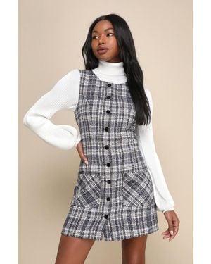 Lulus Posh Arrival Multi Plaid Tweed Mini Dress - White
