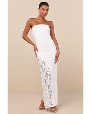 Lulus Irresistible Attitude Strapless Lace Column Maxi Dress - Natural
