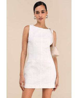 Lulus Cataleya Denim Boat Neck Mini Dress - White