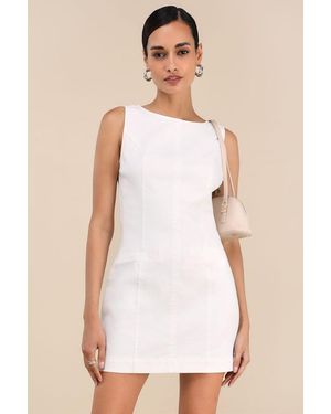 Lulus Cataleya Denim Boat Neck Mini Dress - White
