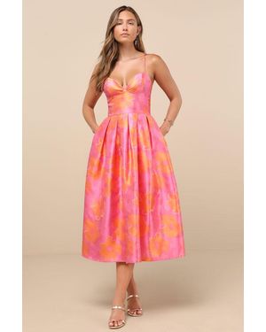 Lulus Vivinna And Floral Jacquard Pleated Midi Dress - Pink