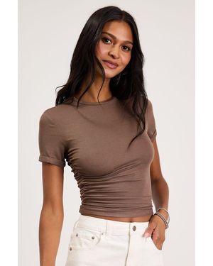 Lulus Saige Jersey Knit Short Sleeve Tee - Brown