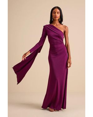 Lulus Maru Long Sleeve One-Shoulder Sash Maxi Dress - Pink