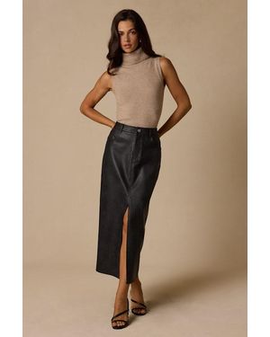Lulus Tamsin Vegan Leather High-Rise Midi Skirt - Natural