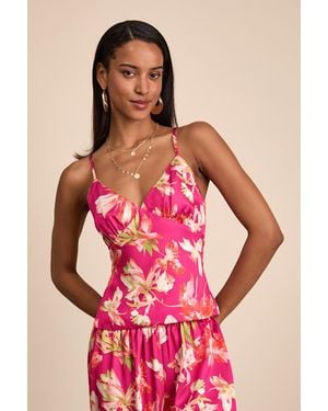 Lulus Zelimah Floral Satin Cami Top - Pink
