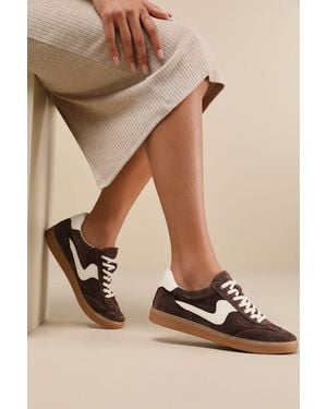 Dolce Vita Notice Dark Suede Leather Colour Block Lace-Up Trainers - Natural
