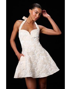 Lulus Dina Floral Jacquard Halter Mini Dress - White